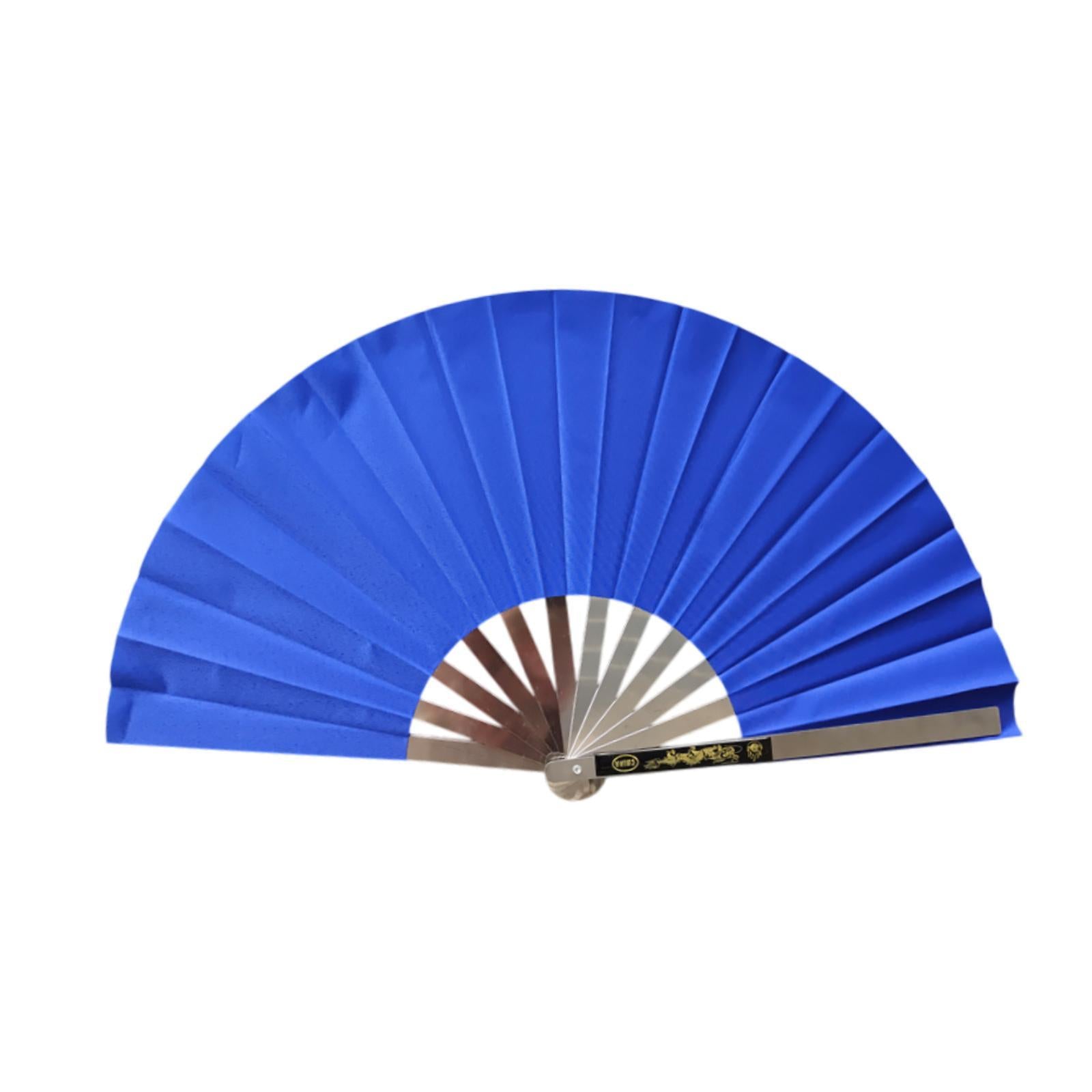 Stainless Steel Folding Hand Fan Women for Gift Festivals Party Supplies blue