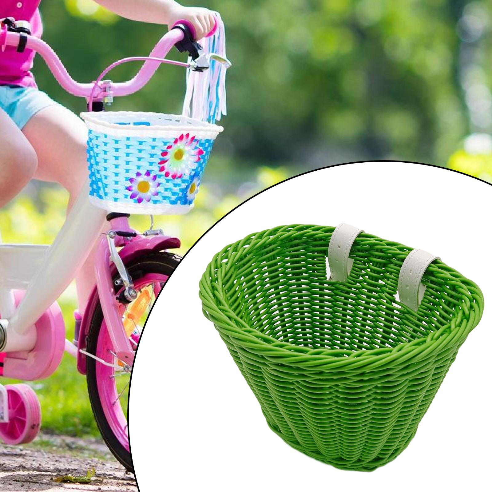Kids Bike Basket Decor Bicycle Basket for Cycling Bring Dolls Outdoor Sports Green