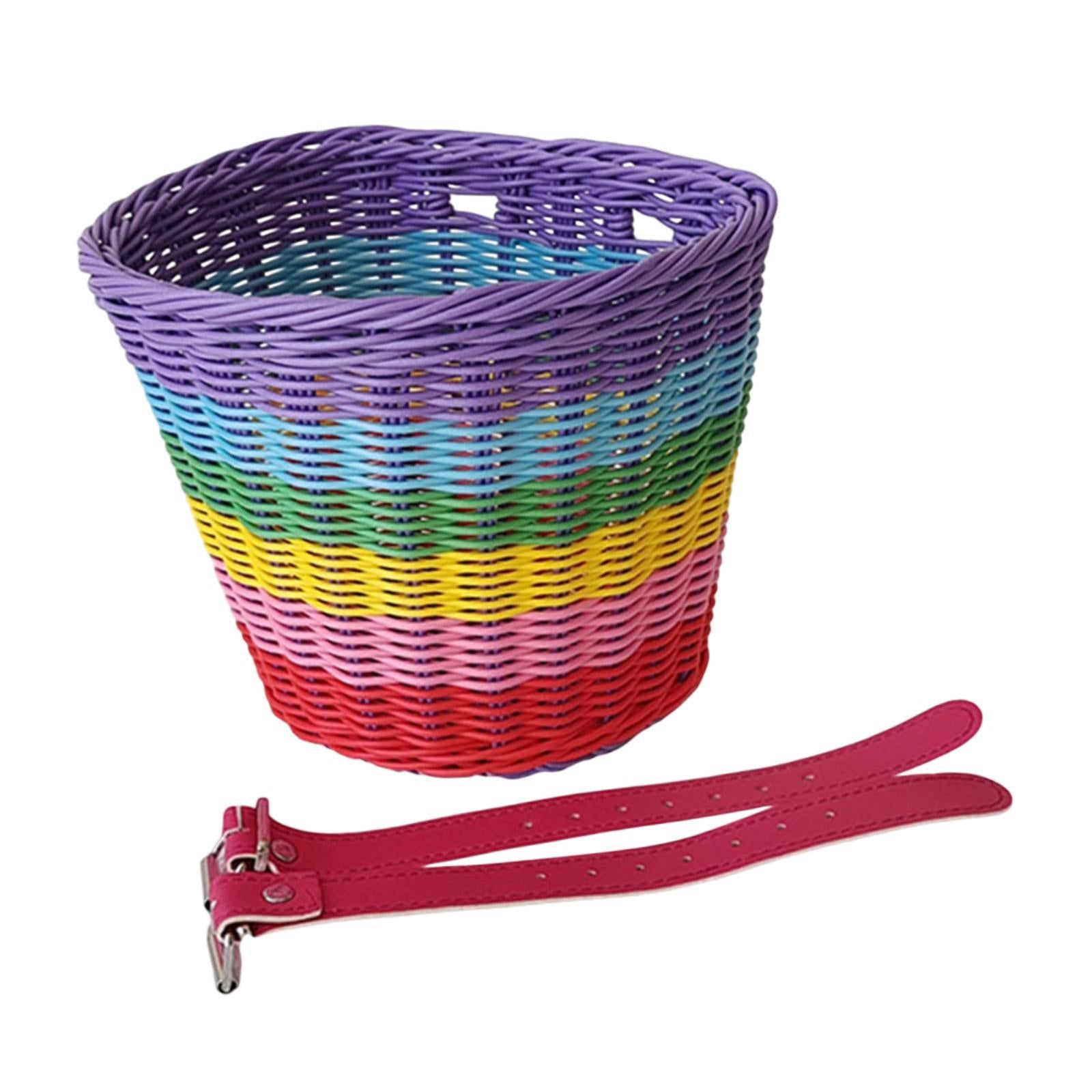 Kids Bike Basket Front Tricycle Picnic Multi Purpose Imitation Rattan Basket Pink Straps