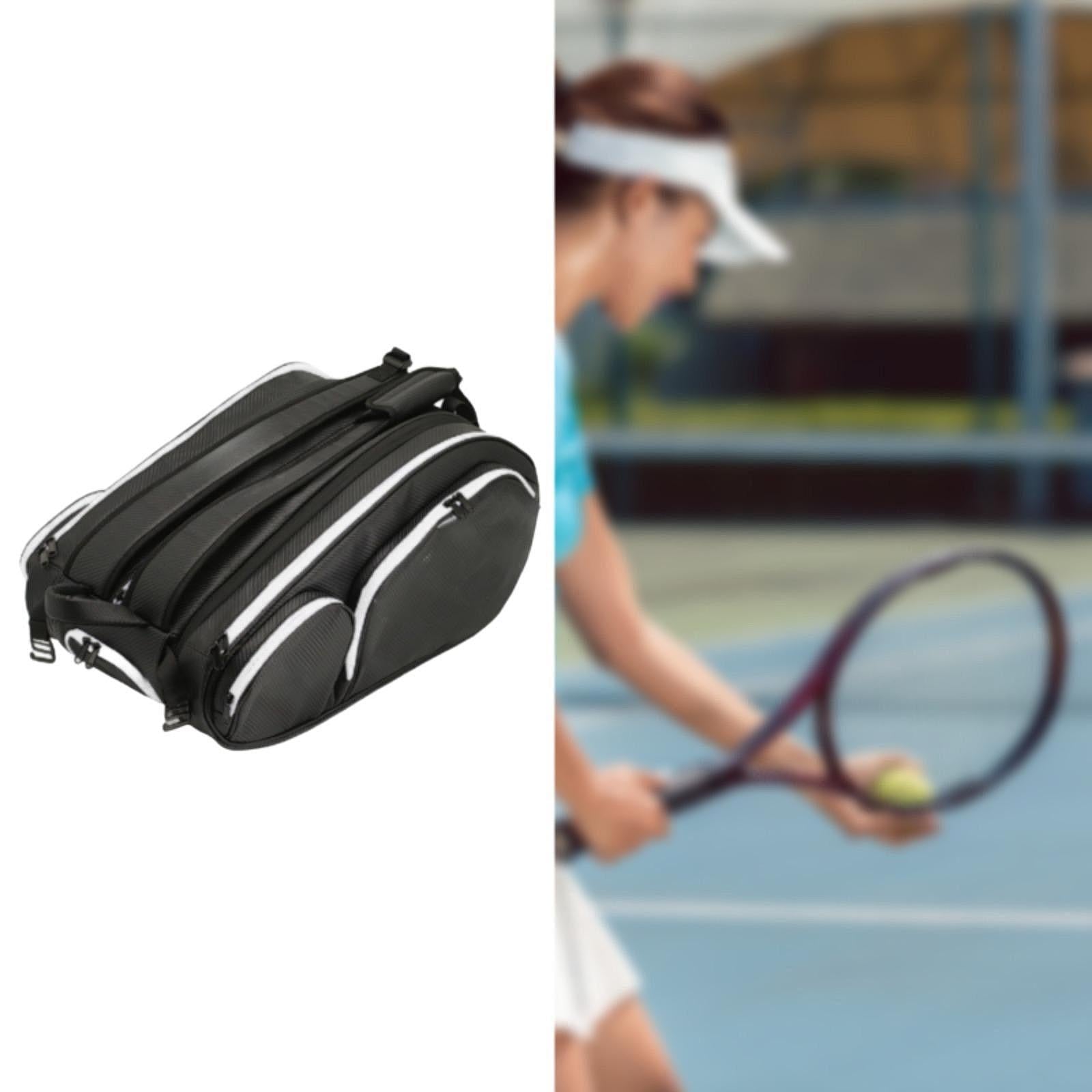 Tennis Backpack Bag Large Capacity Adjustable Shoulder Strap for Outdoor Black White
