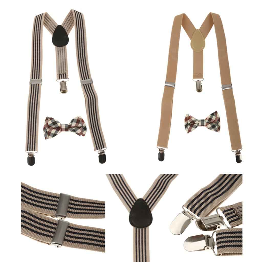 Kid Boy Girl Plaid Necktie Adjustable Y-back Suspender Set #1