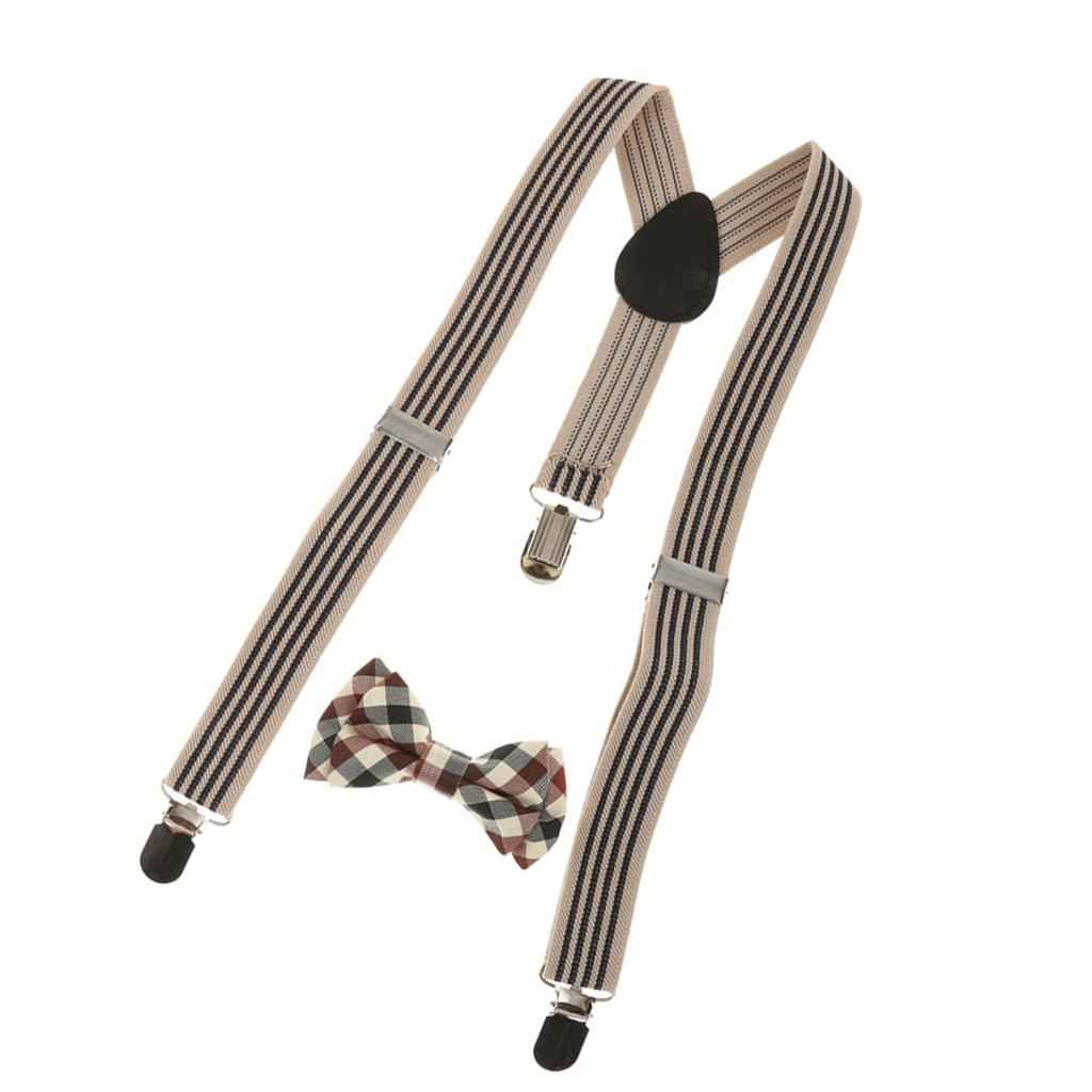 Kid Boy Girl Plaid Necktie Adjustable Y-back Suspender Set #1