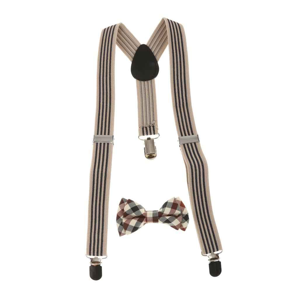 Kid Boy Girl Plaid Necktie Adjustable Y-back Suspender Set #1