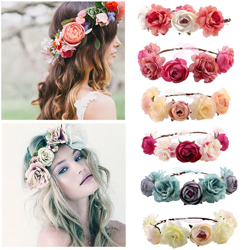 12 Pcs Girls Bohemian Floral Garlands Bride Flower Crown Hairbands Wreath