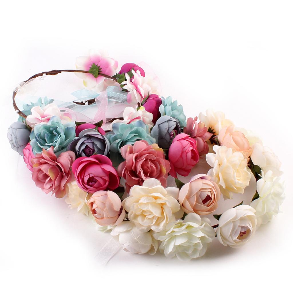 12 Pcs Girls Bohemian Floral Garlands Bride Flower Crown Hairbands Wreath
