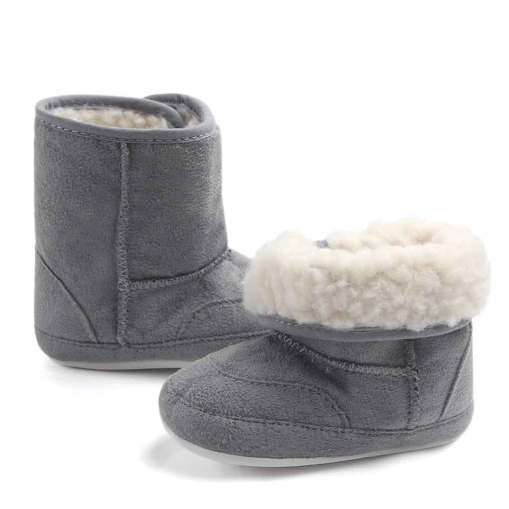Baby Soft Sole Anti-Slip Mid Calf Winter Warm Infant Prewalker Snow Boots 12-18 Months Gray