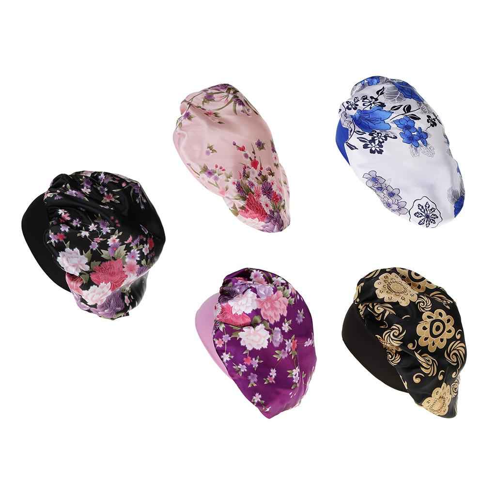 Lady Soft Satin Sleeping Cap Salon Bonnet Hat Hair Loss Chemo Cap Black