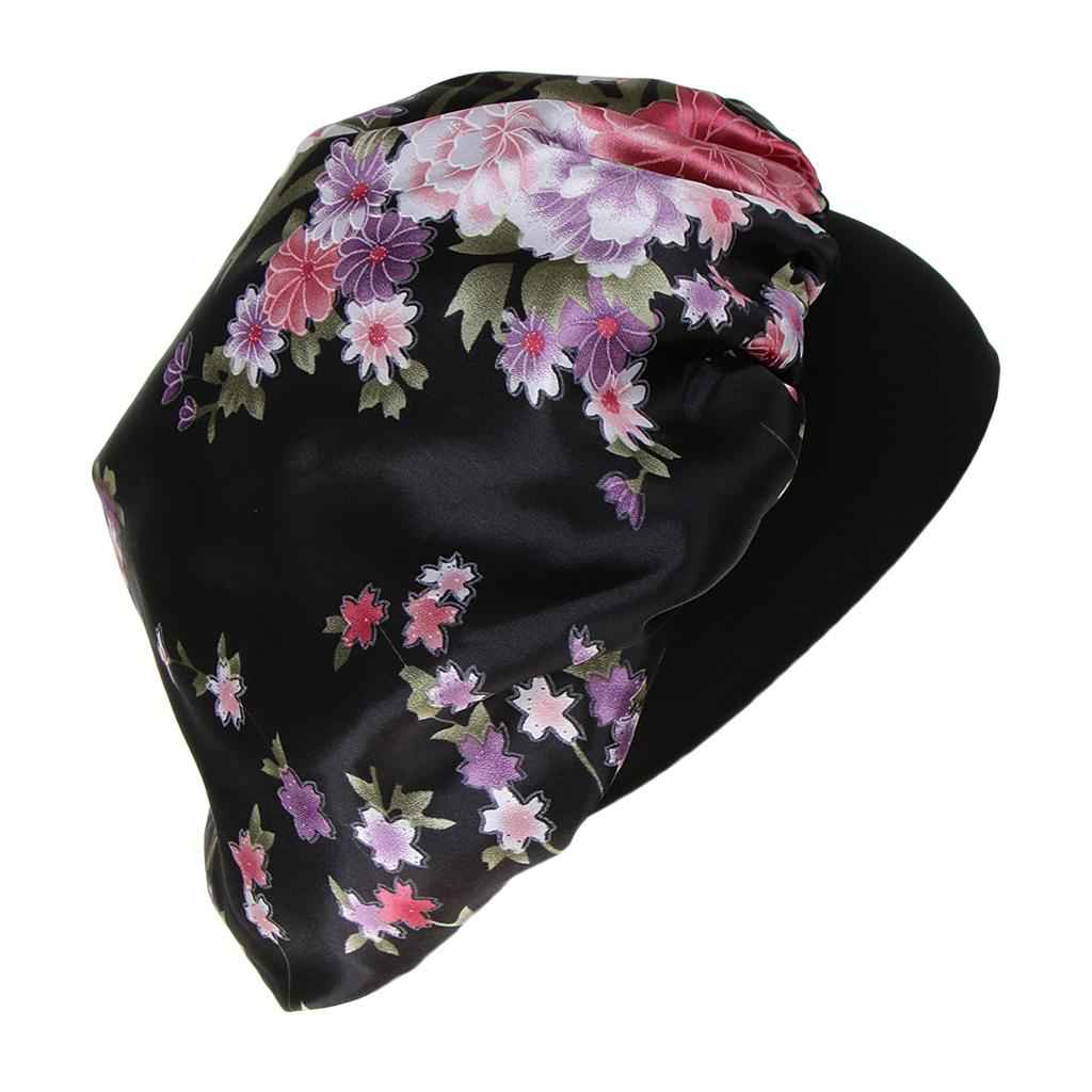 Lady Soft Satin Sleeping Cap Salon Bonnet Hat Hair Loss Chemo Cap Black