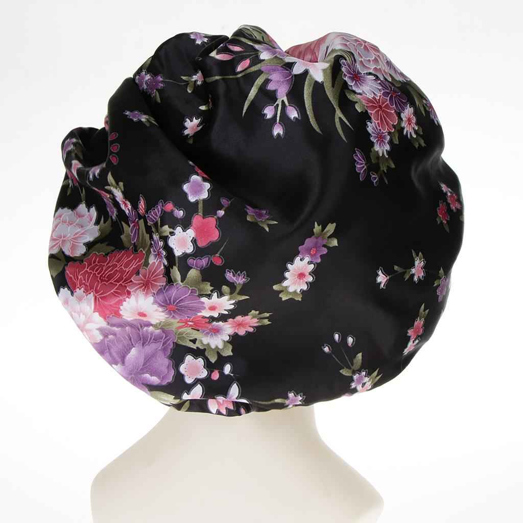 Lady Soft Satin Sleeping Cap Salon Bonnet Hat Hair Loss Chemo Cap Black