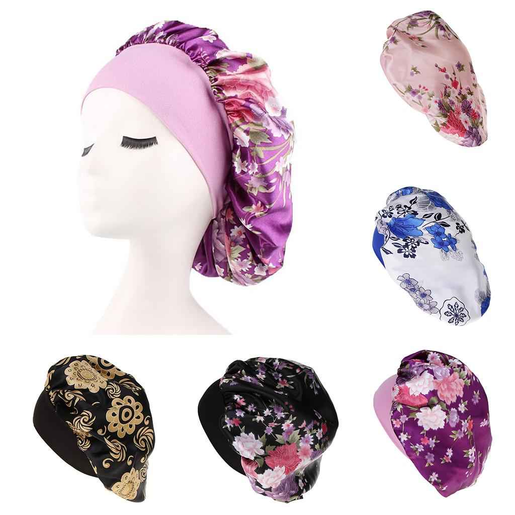 Lady Soft Satin Sleeping Cap Salon Bonnet Hat Hair Loss Chemo Cap Black