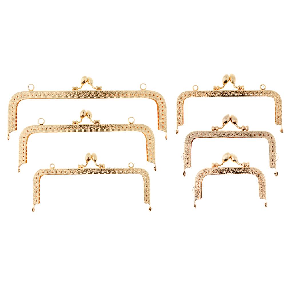 6x Square Embossed Metal Purse Frame with Kiss Clasp Sewing Lock Bag Handle
