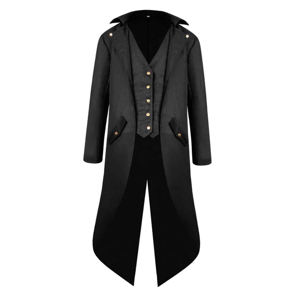 Men Steampunk Tailcoat Jacket Gothic Victorian Coat Paty Costume XL Black