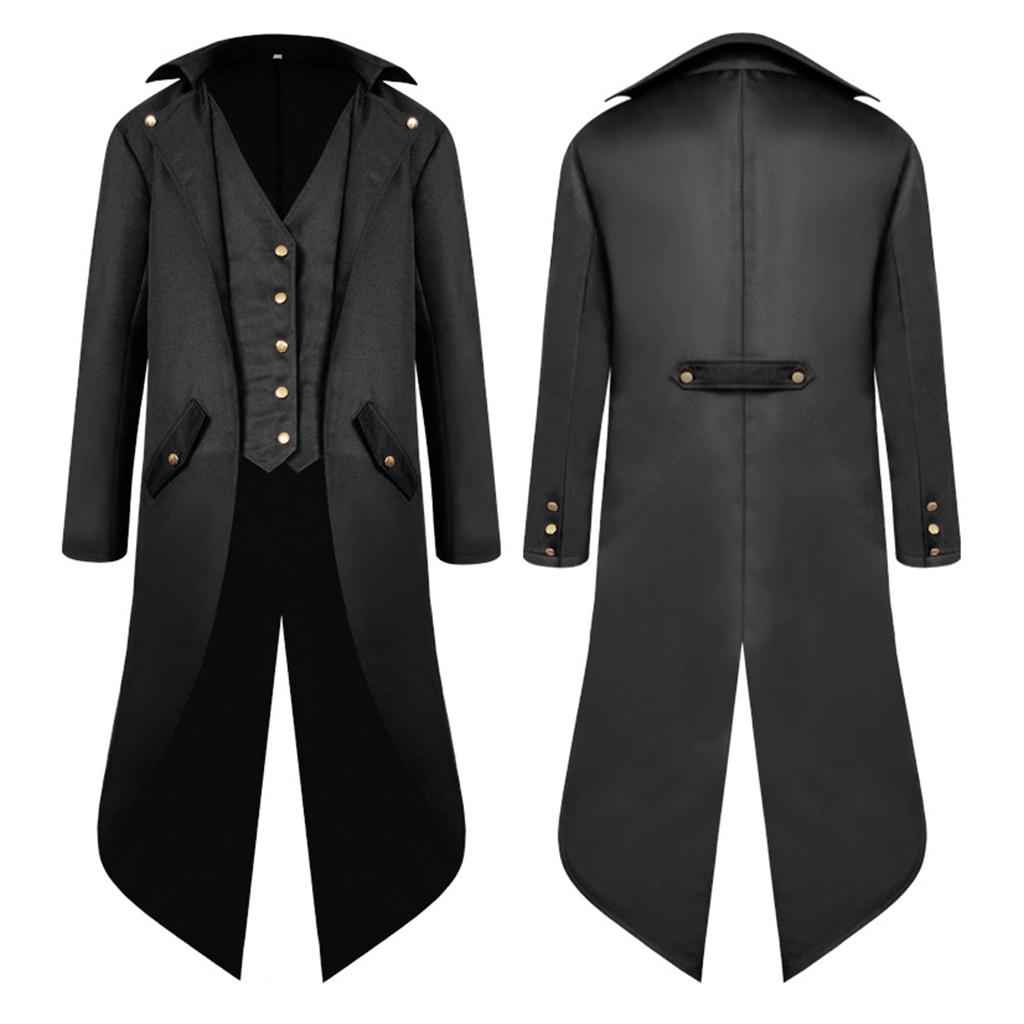 Men Steampunk Tailcoat Jacket Gothic Victorian Coat Paty Costume XL Black