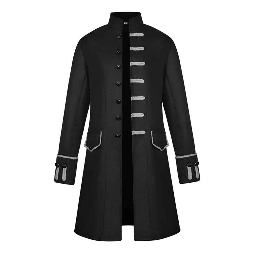 Men Victorian Frock Coat Gothic Steampunk Jacket Vintage Tailcoat L Black