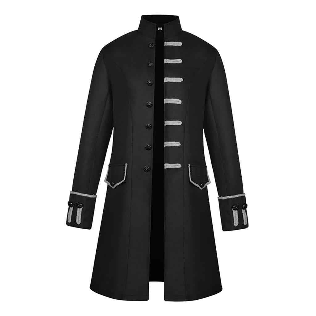 Men Victorian Frock Coat Gothic Steampunk Jacket Vintage Tailcoat L Black