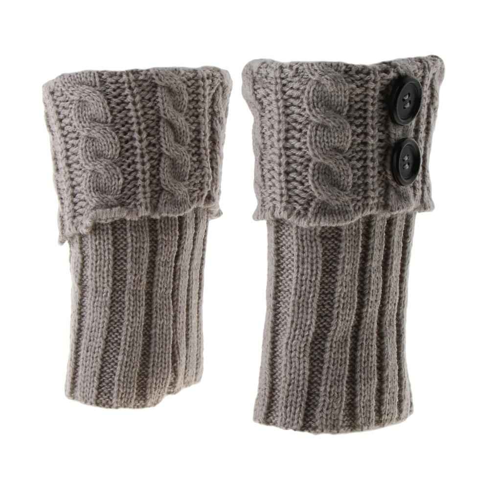 Fashion Women Boot Cuff Knitted Soft Pom Pom Leg Warmer Toppers Boot Socks Grey
