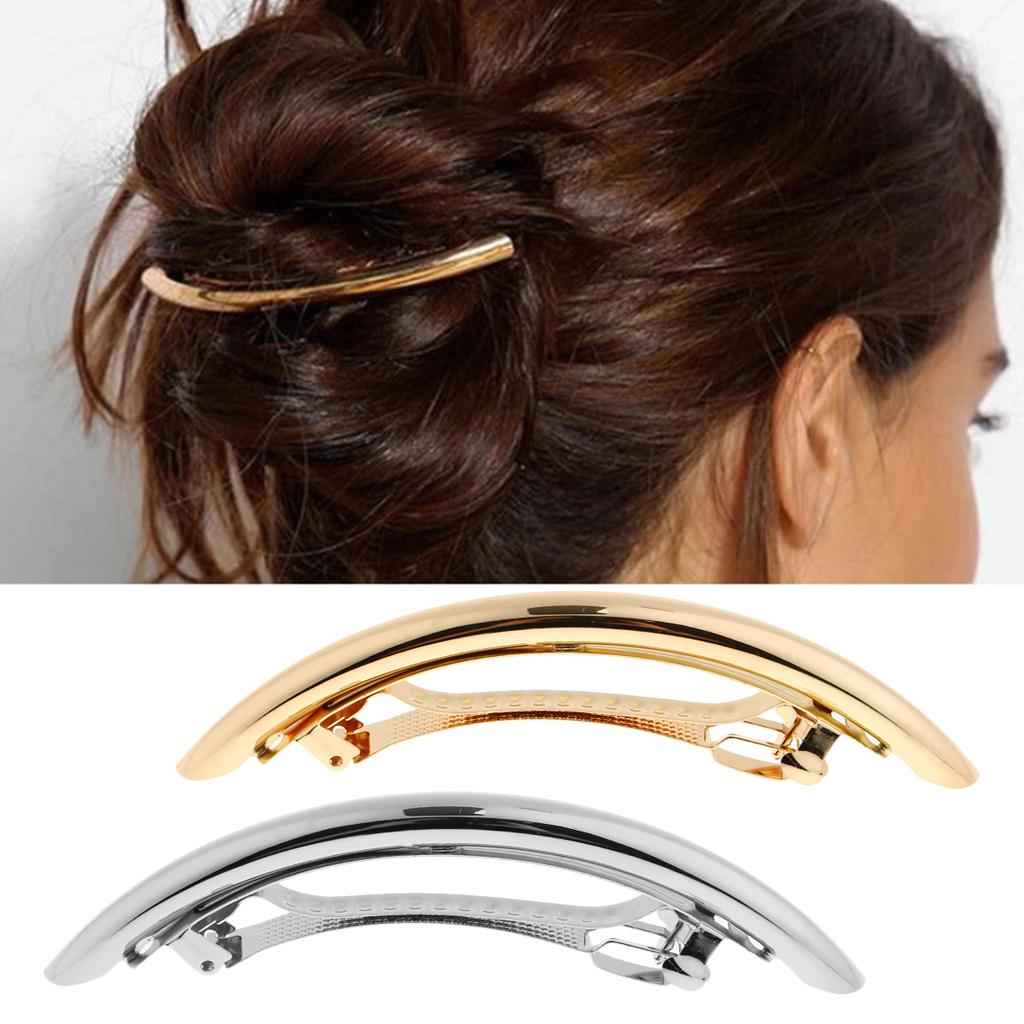 Automatic Tube French Barrette Large Hair Clip Pin Ponytail Holder Gold