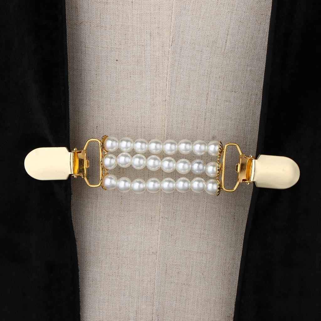 Women Ladies Elegant Cardigan Sweater Clips Beaded Blouse Shirt Collar Clip White