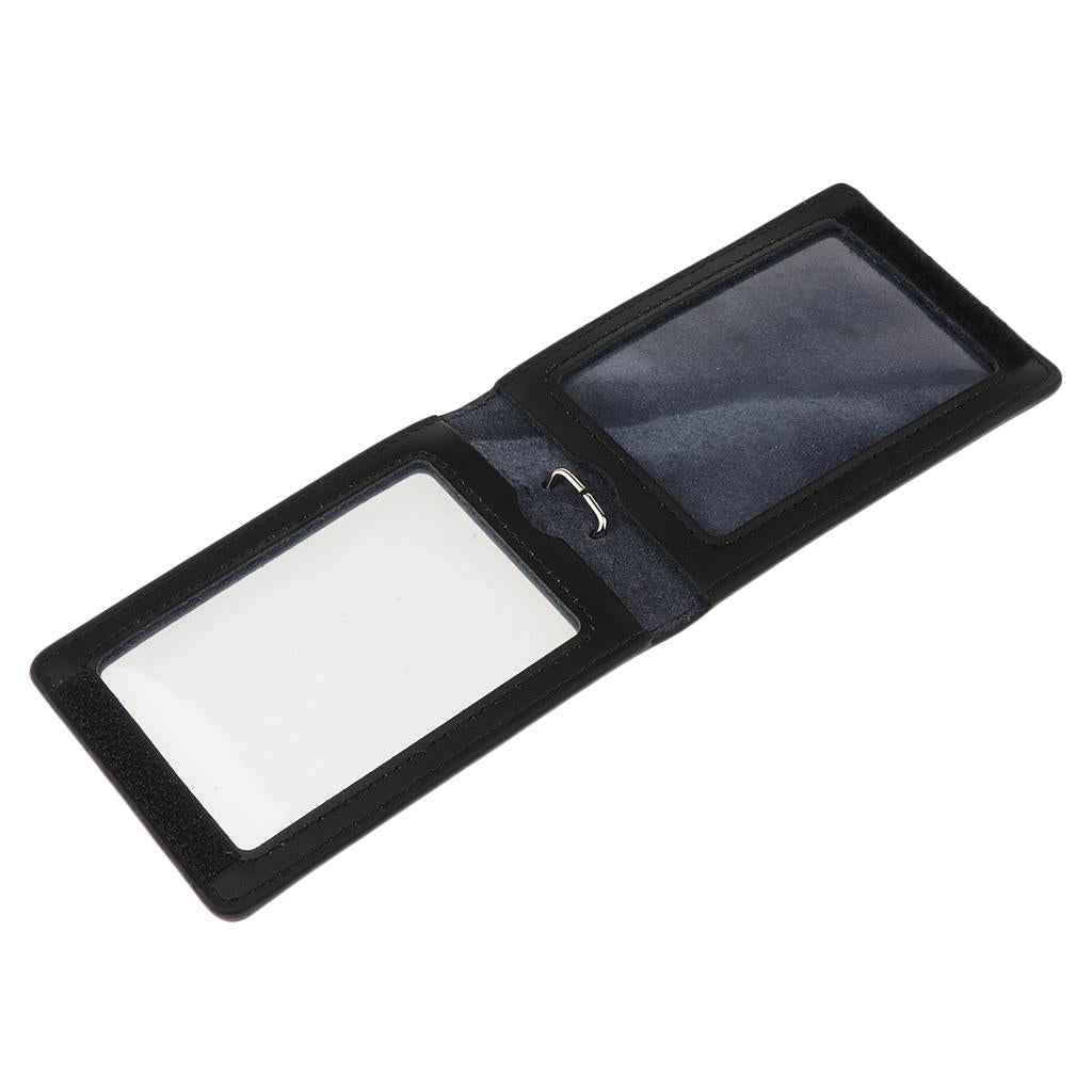 PU Leather Double Cards Vertical Style ID Business Badge Holders Black