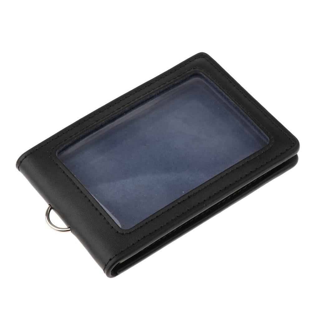 PU Leather Double Cards Vertical Style ID Business Badge Holders Black