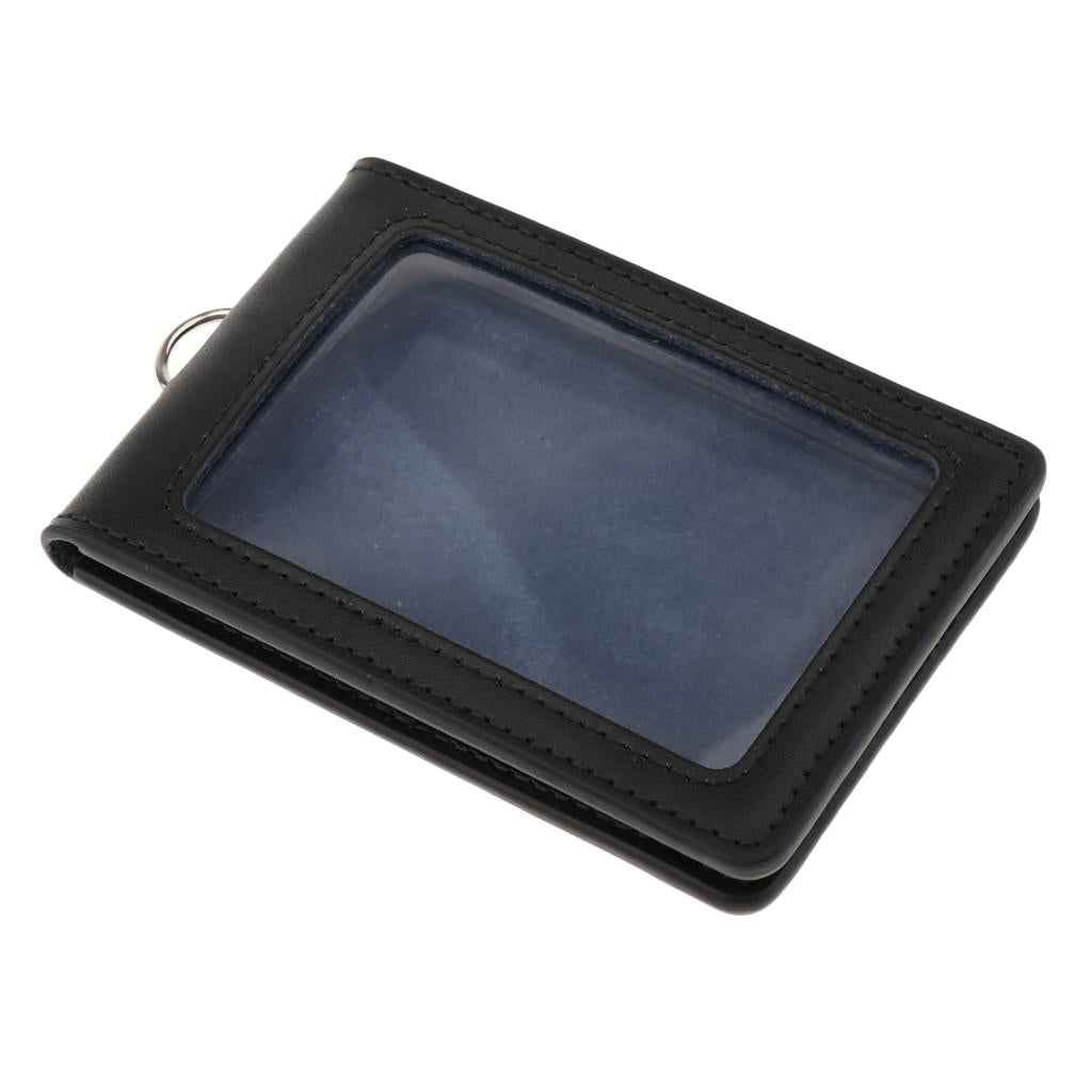 PU Leather Double Cards Vertical Style ID Business Badge Holders Black