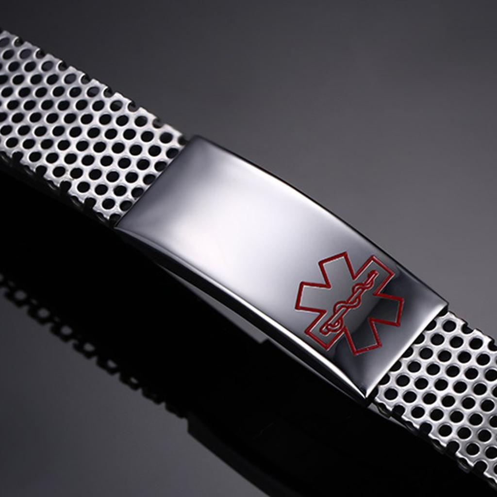 2pcs Alert ID Bracelet Emergency Silver Stainless Steel Bracelet