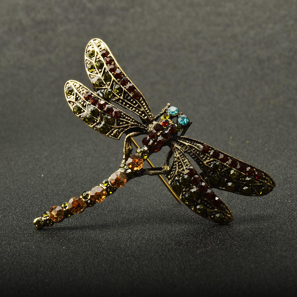 2 Pieces Vintage Crystal Rhinestone Dragonfly Brooch Pin Insect Jewelry Gift