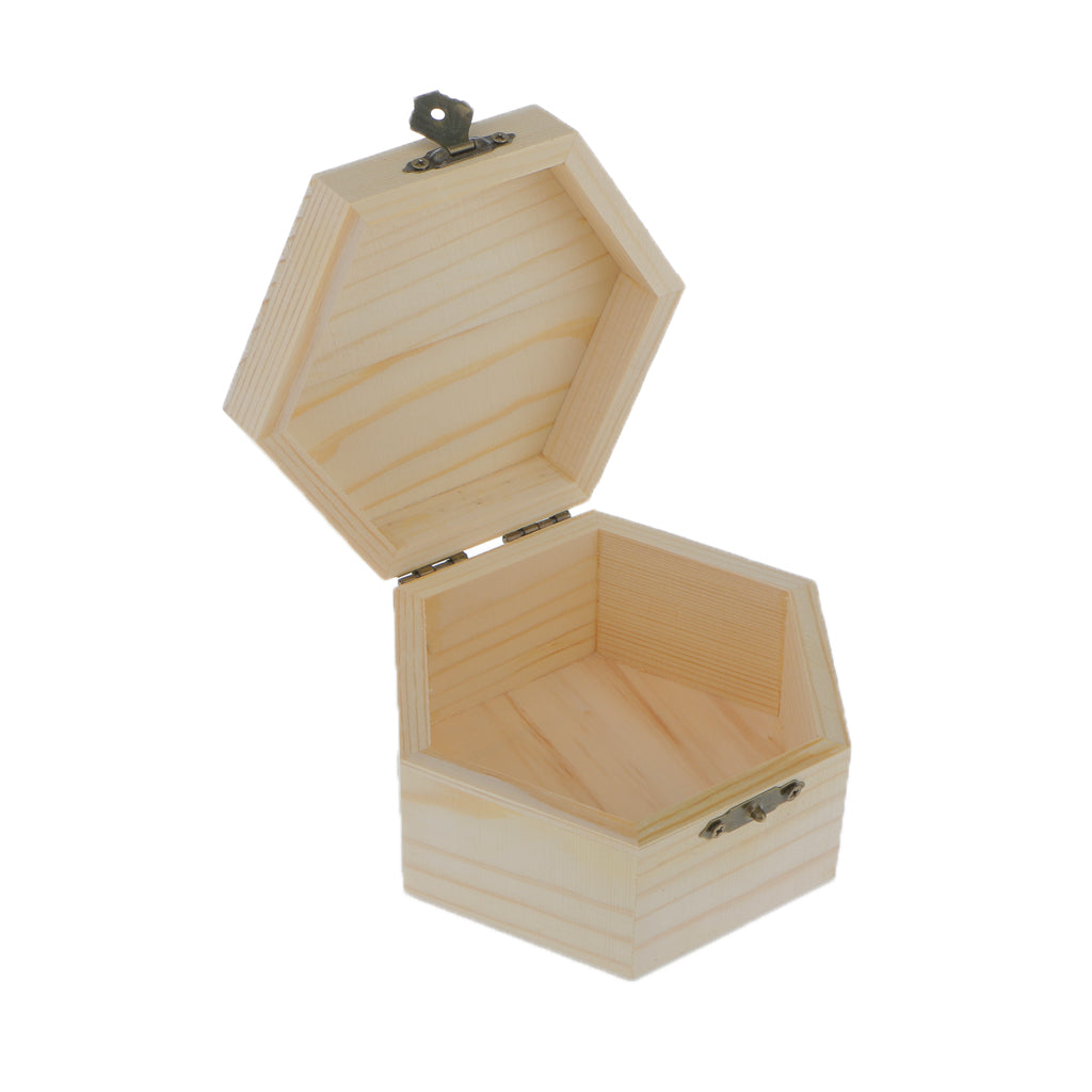 3pcs Unpainted Plain Hexagonal Wooden Jewelry Box Trinket Chest Gift Box