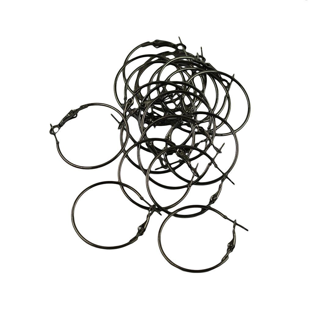 2x20pcs 50mm Round Beading Hoop Loop Leverback Earring Findings Metallic Black