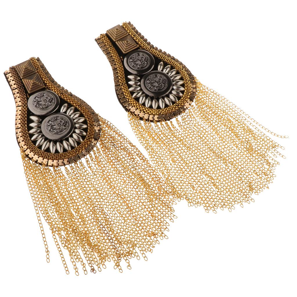 2 Pairs Men's Tassel Epaulette Shoulder Board Mark Costume Brooch Badges