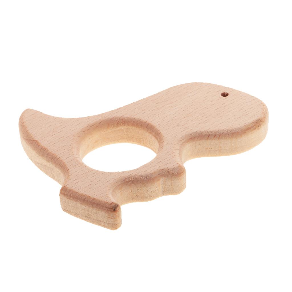 2 Pieces Dinosaur Shape Natural Wooden Baby Teether Teething Toy Gifts