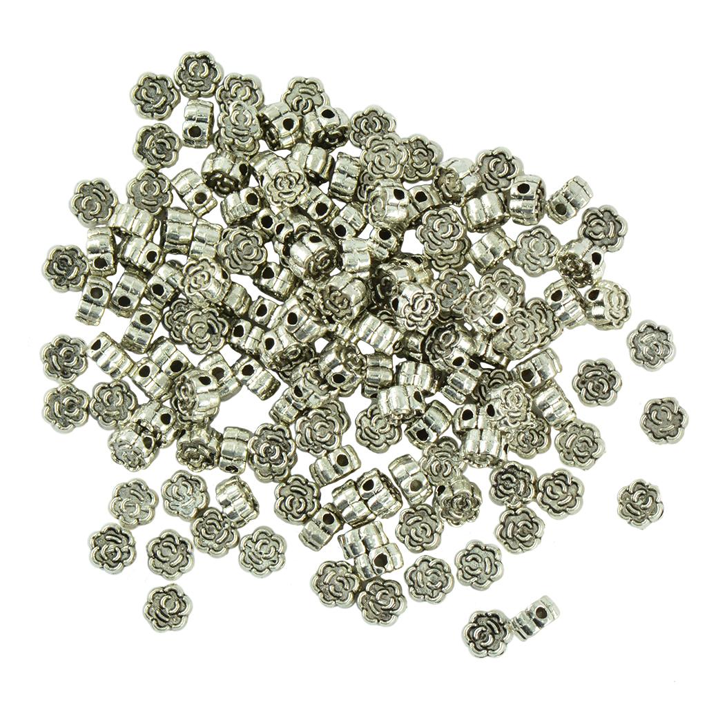 4x100 Pieces Tibetan Silver Rose Flower Engraved Spacer Beads Making 6x3mm