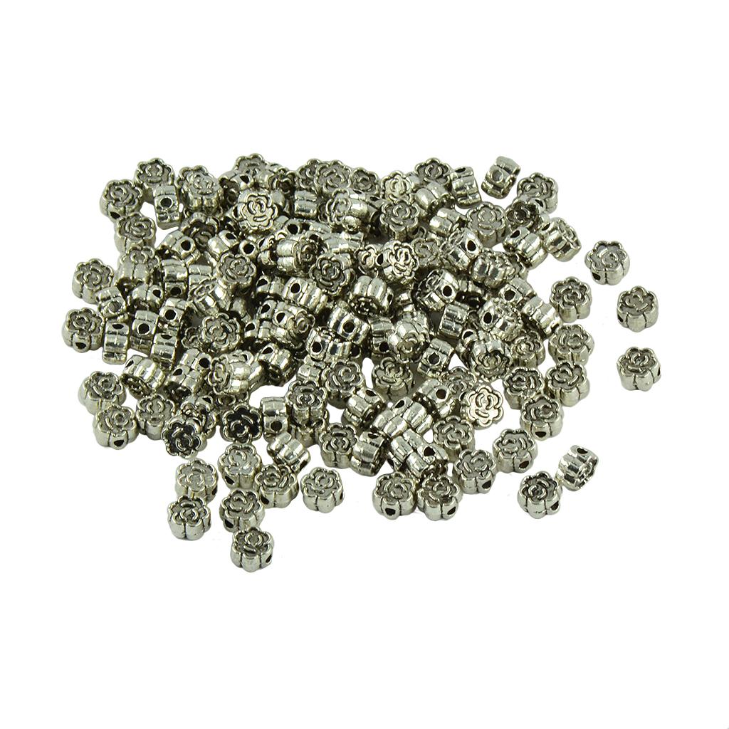 2x100 Pieces Tibetan Silver Rose Flower Engraved Spacer Beads Making 6x3mm