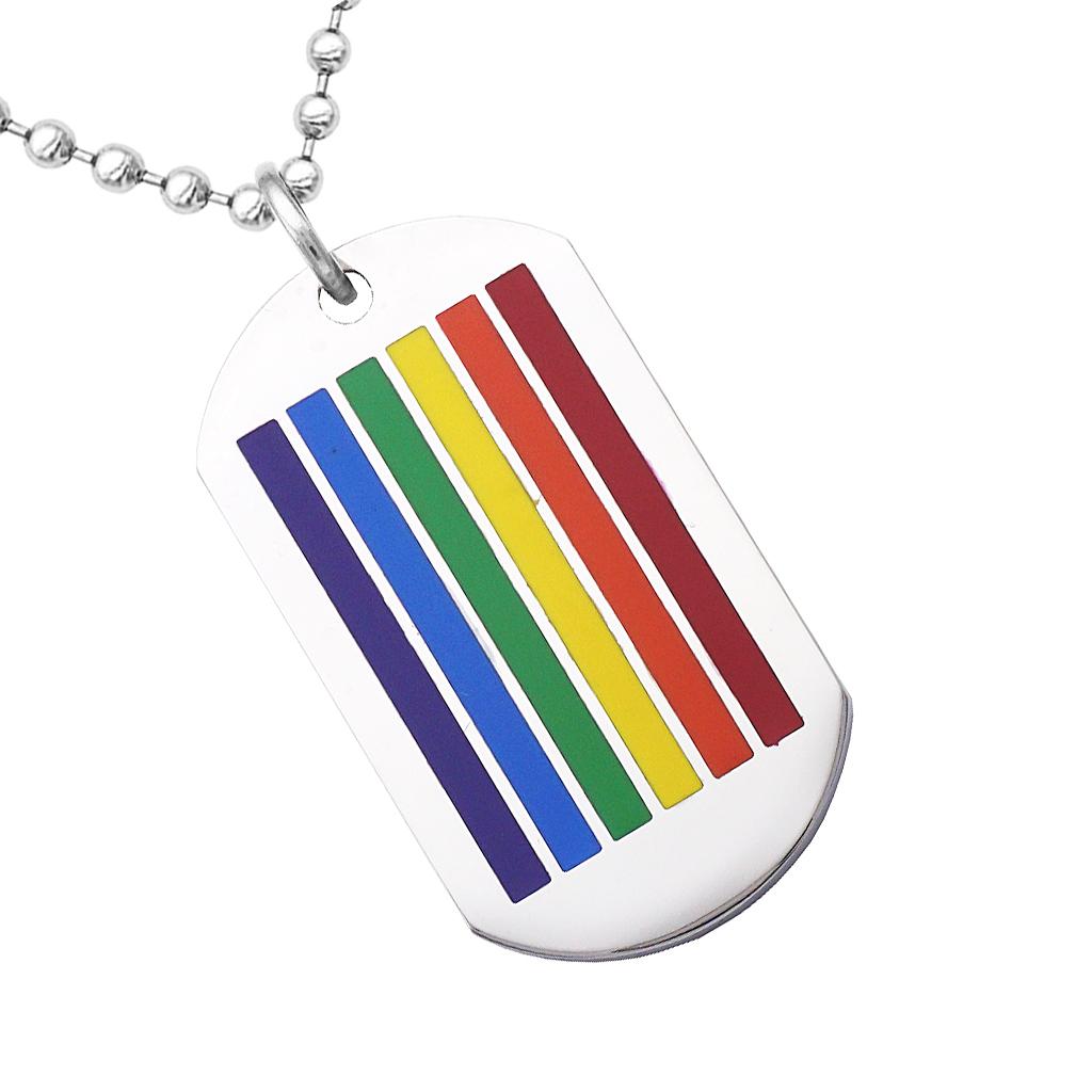 100 Pieces Stainless Steel Dog Tag Rainbow LGBT Lesbian Gay Pride Necklace