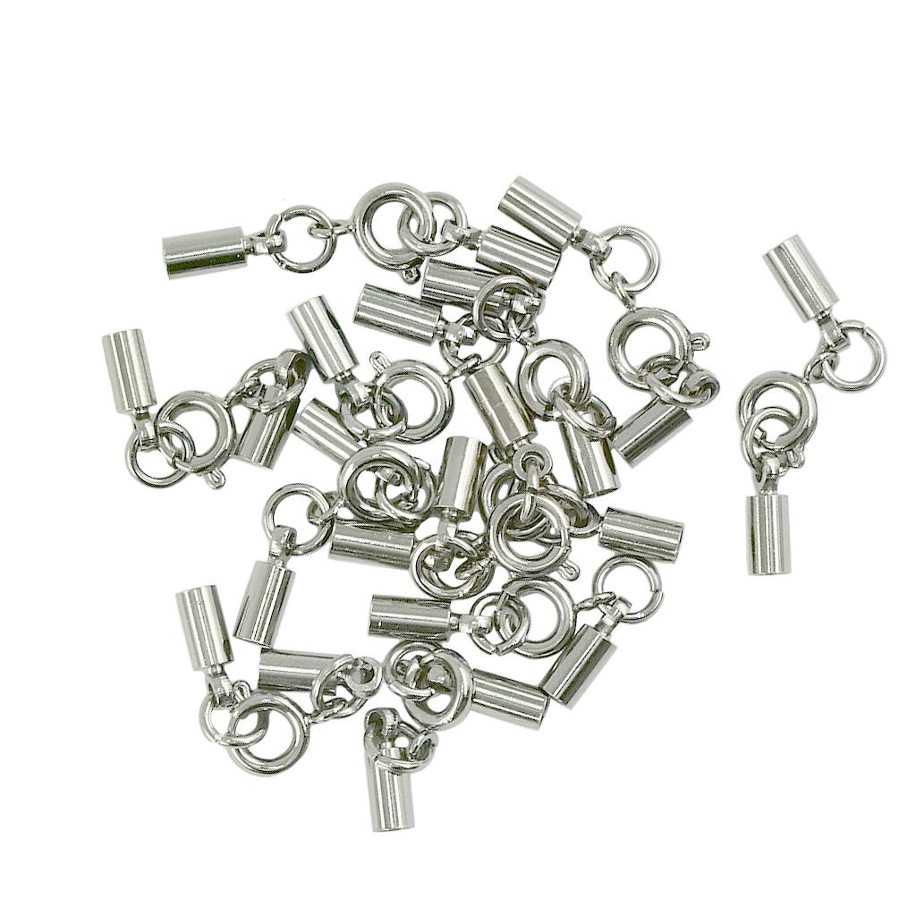2x12pcs Round Spring Clasp Crimp Tube Bell Ends Jewelry DIY 4mm Silver