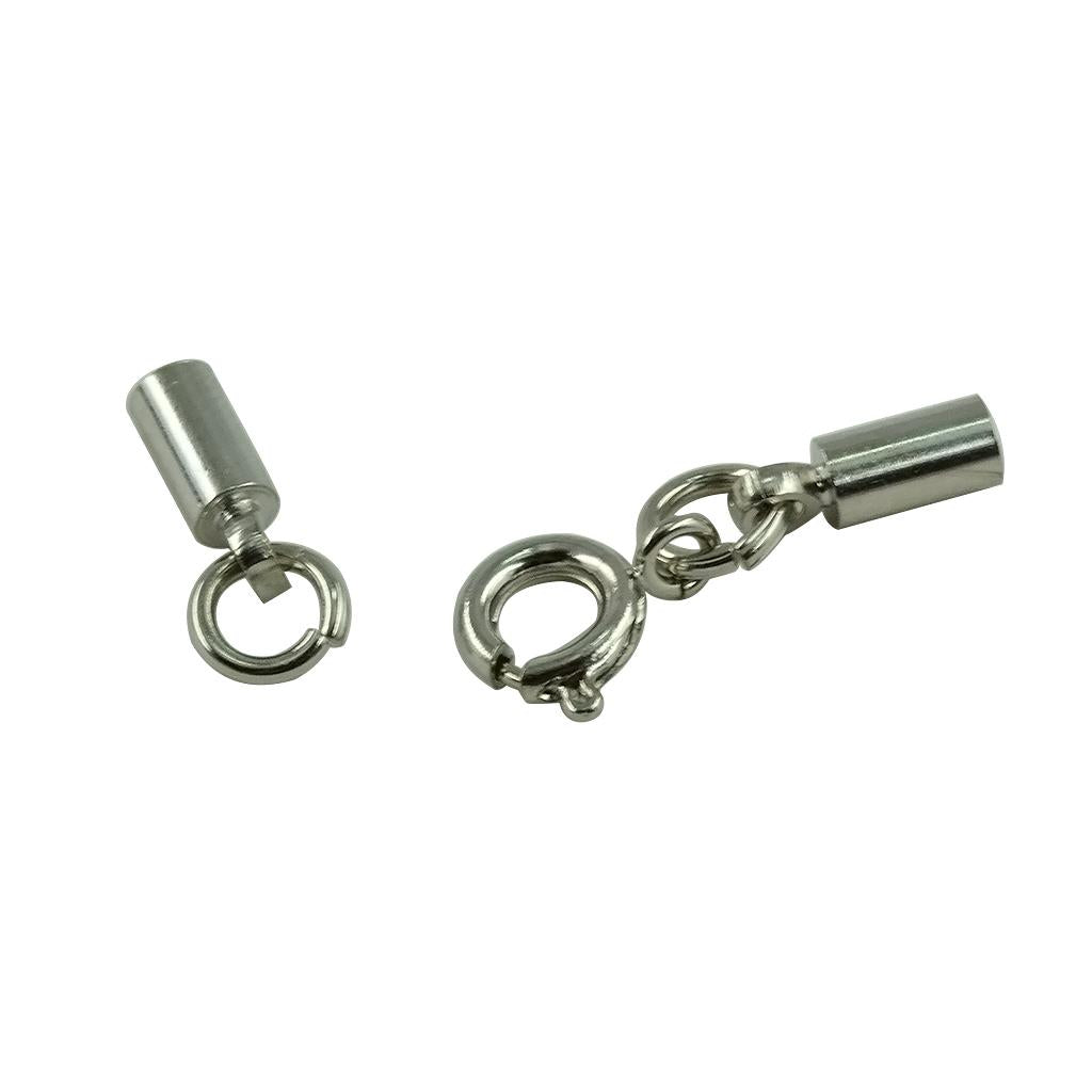 4x12pcs Round Spring Clasp Crimp Tube Bell Ends Jewelry DIY 4mm Silver