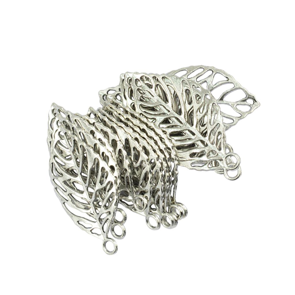 2x20 Pcs Silver Hollow Rose Leaf Vein Charms Pendants Connector DIY Making