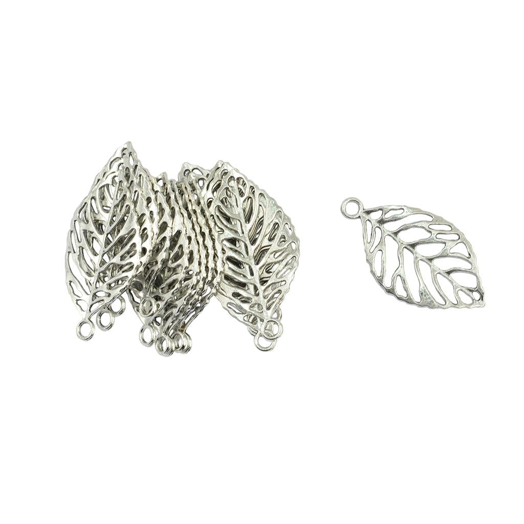4x20 Pcs Silver Hollow Rose Leaf Vein Charms Pendants Connector DIY Making
