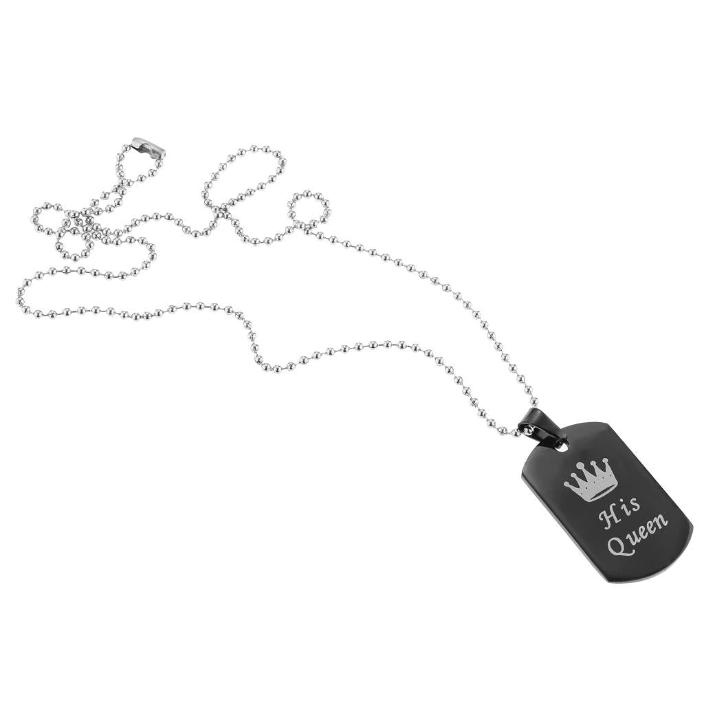 2pcs Her King & His Queen Dog Tag Pendant Couple Necklace Lovers Beads Chain