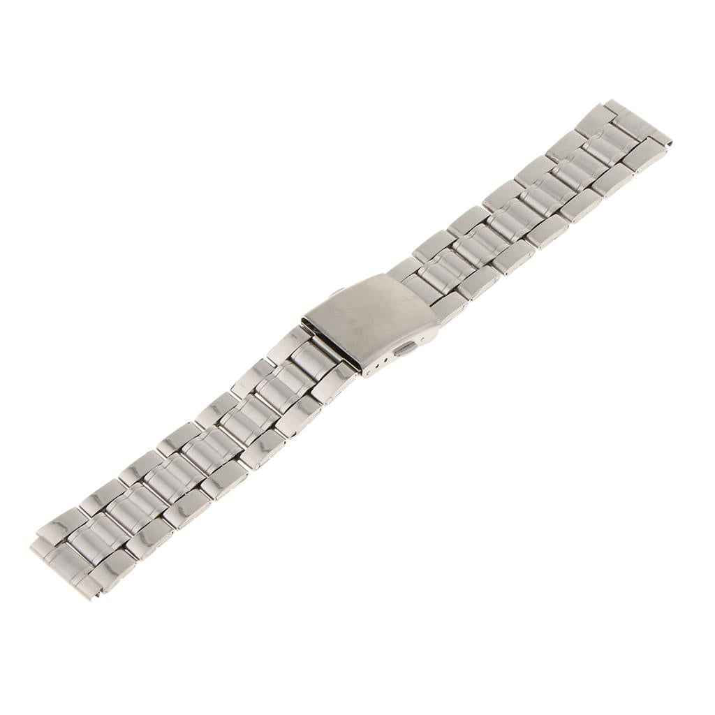 Men Watch Band Solid Stainless Steel Strap Silver Folded Clasp 18mm