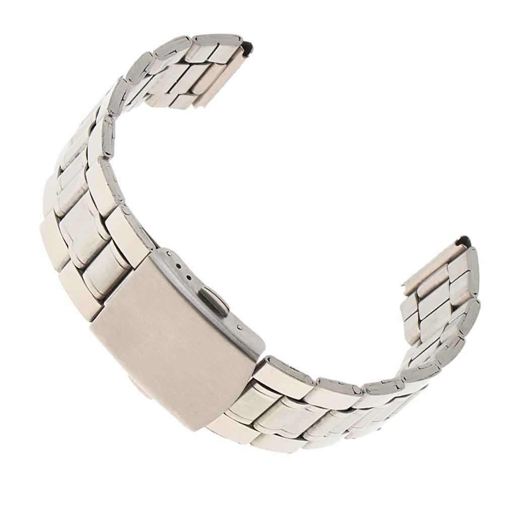 Men Watch Band Solid Stainless Steel Strap Silver Folded Clasp 18mm