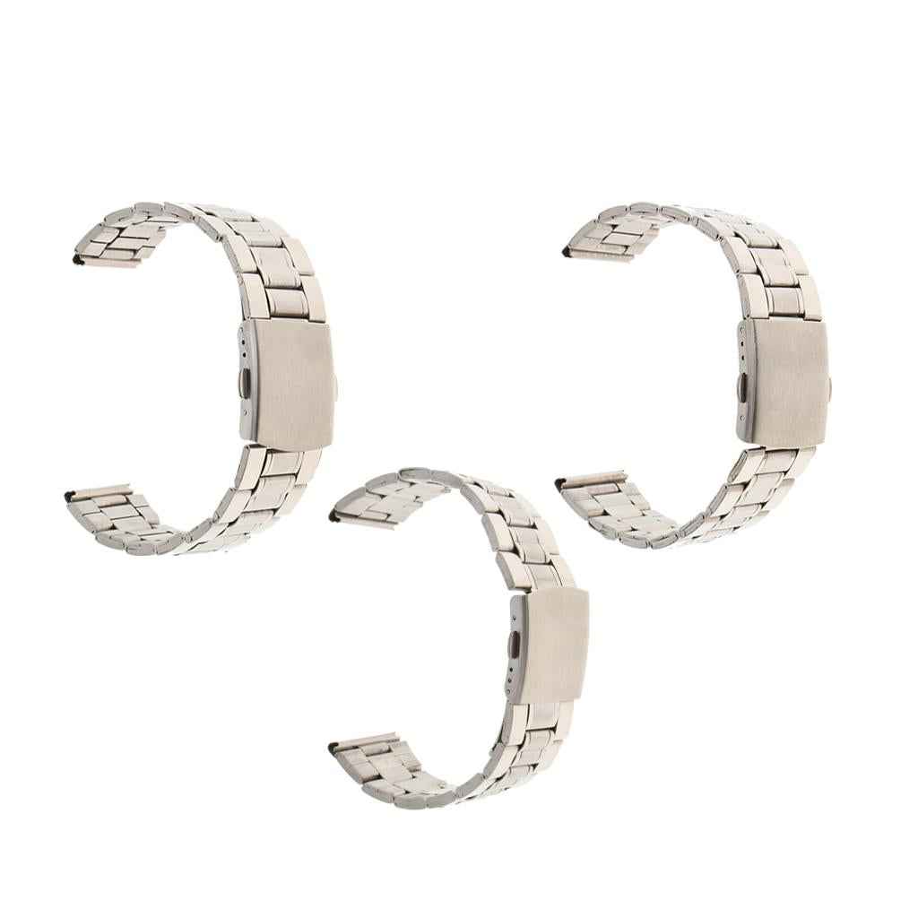 Men Watch Band Solid Stainless Steel Strap Silver Folded Clasp 18mm