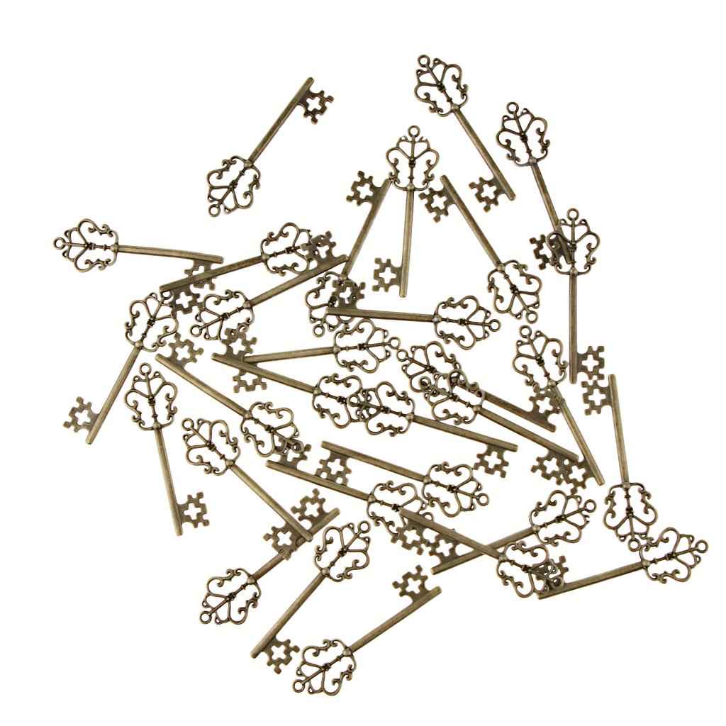 30 Pieces Vintage Key Hollow Charm Pendant Jewelry DIY Making Antique Brass