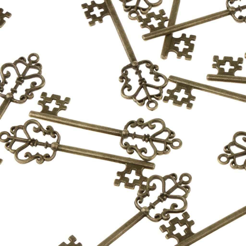30 Pieces Vintage Key Hollow Charm Pendant Jewelry DIY Making Antique Brass