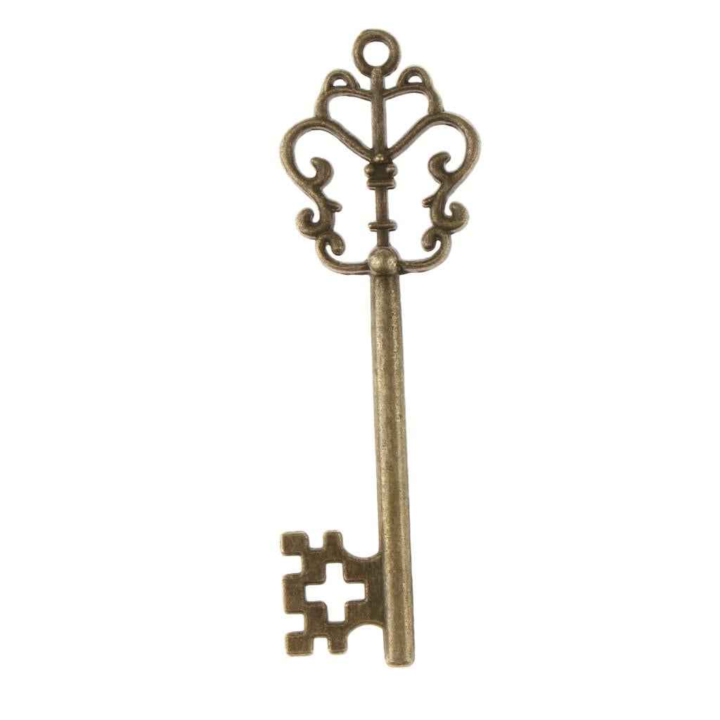 30 Pieces Vintage Key Hollow Charm Pendant Jewelry DIY Making Antique Brass