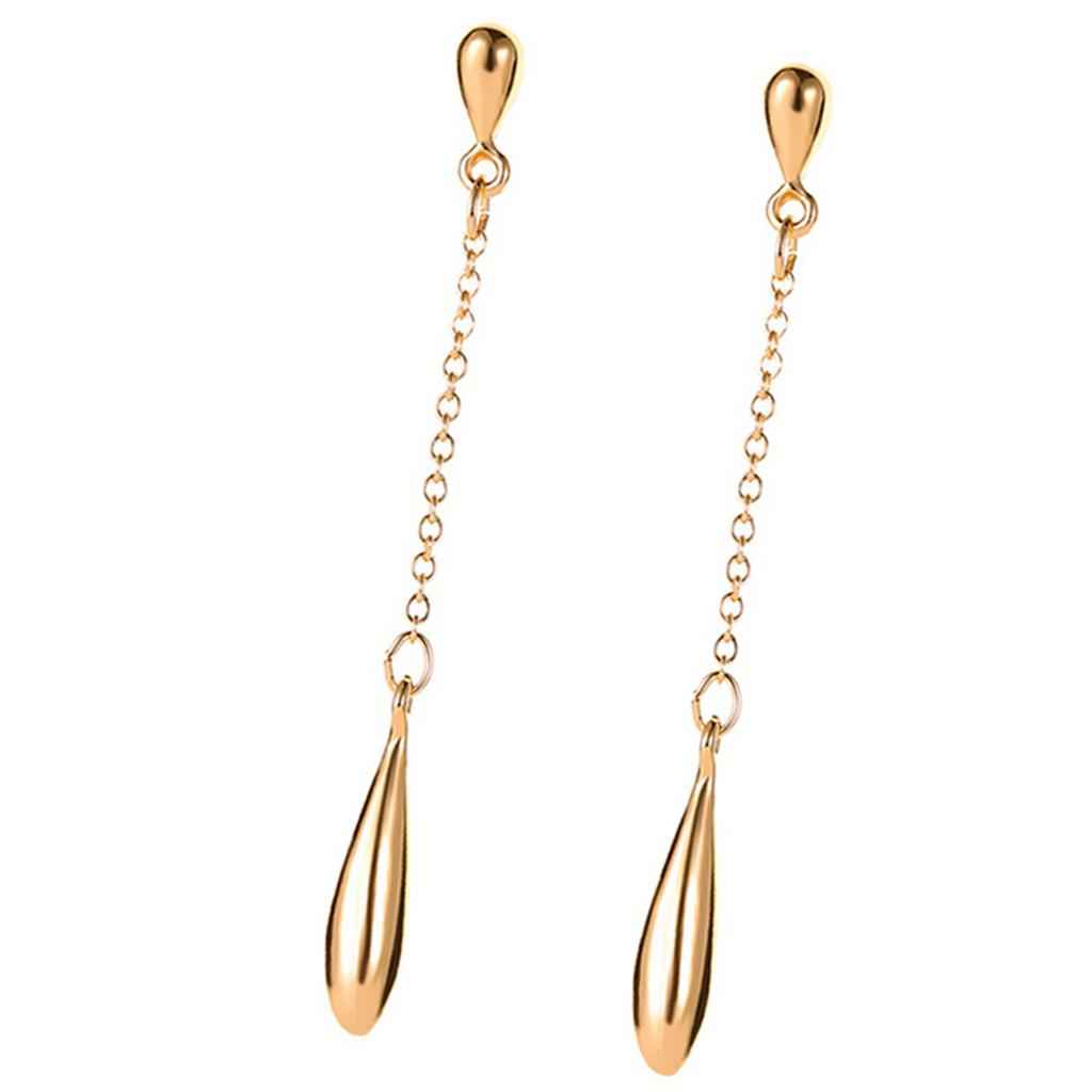 1Pair Long Chain Linear Tassel Drop Earrings Stud Dangle Earrings Golden