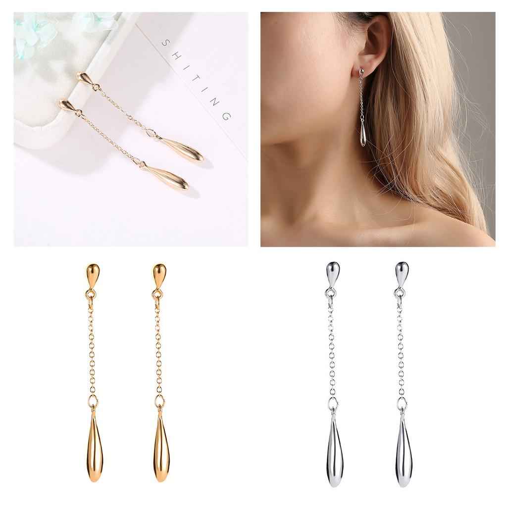 1Pair Long Chain Linear Tassel Drop Earrings Stud Dangle Earrings Golden