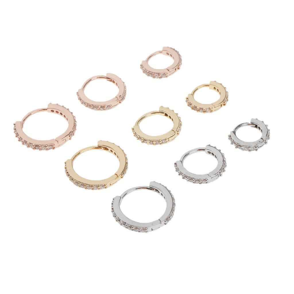 Small Huggie Earrings Copper Cubic Zirconia Hoop Earrings Silver 6mm