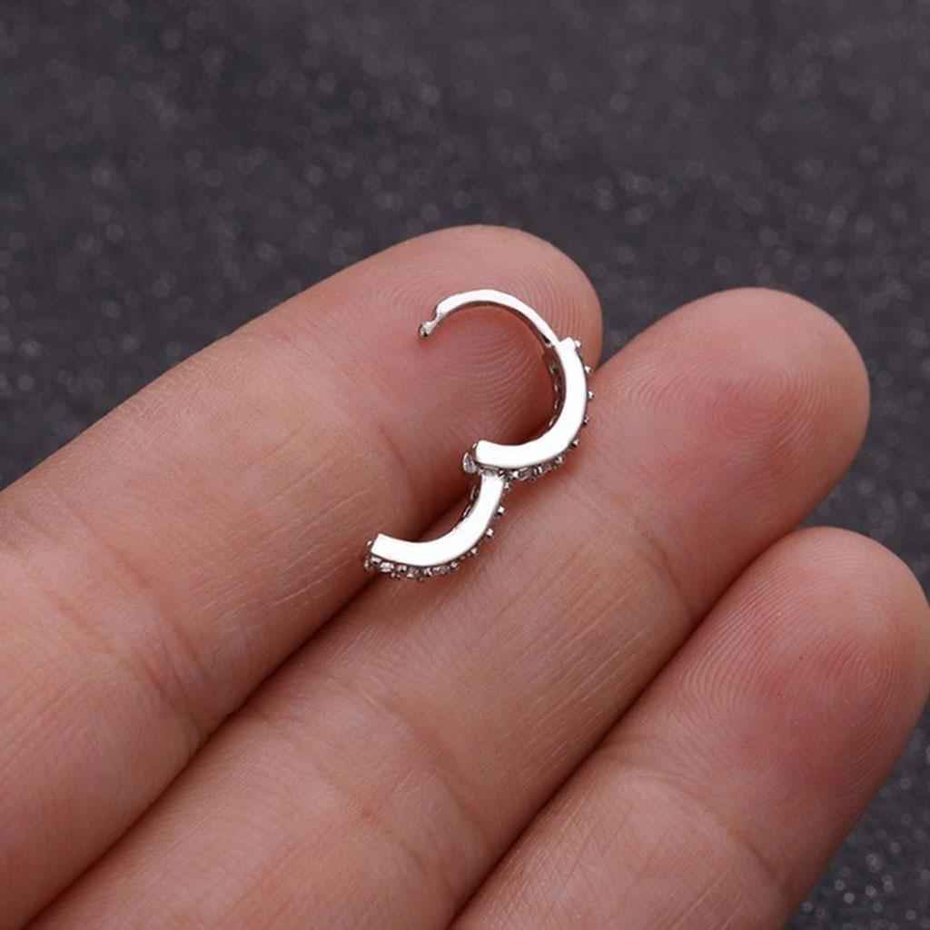 Small Huggie Earrings Copper Cubic Zirconia Hoop Earrings Silver 6mm