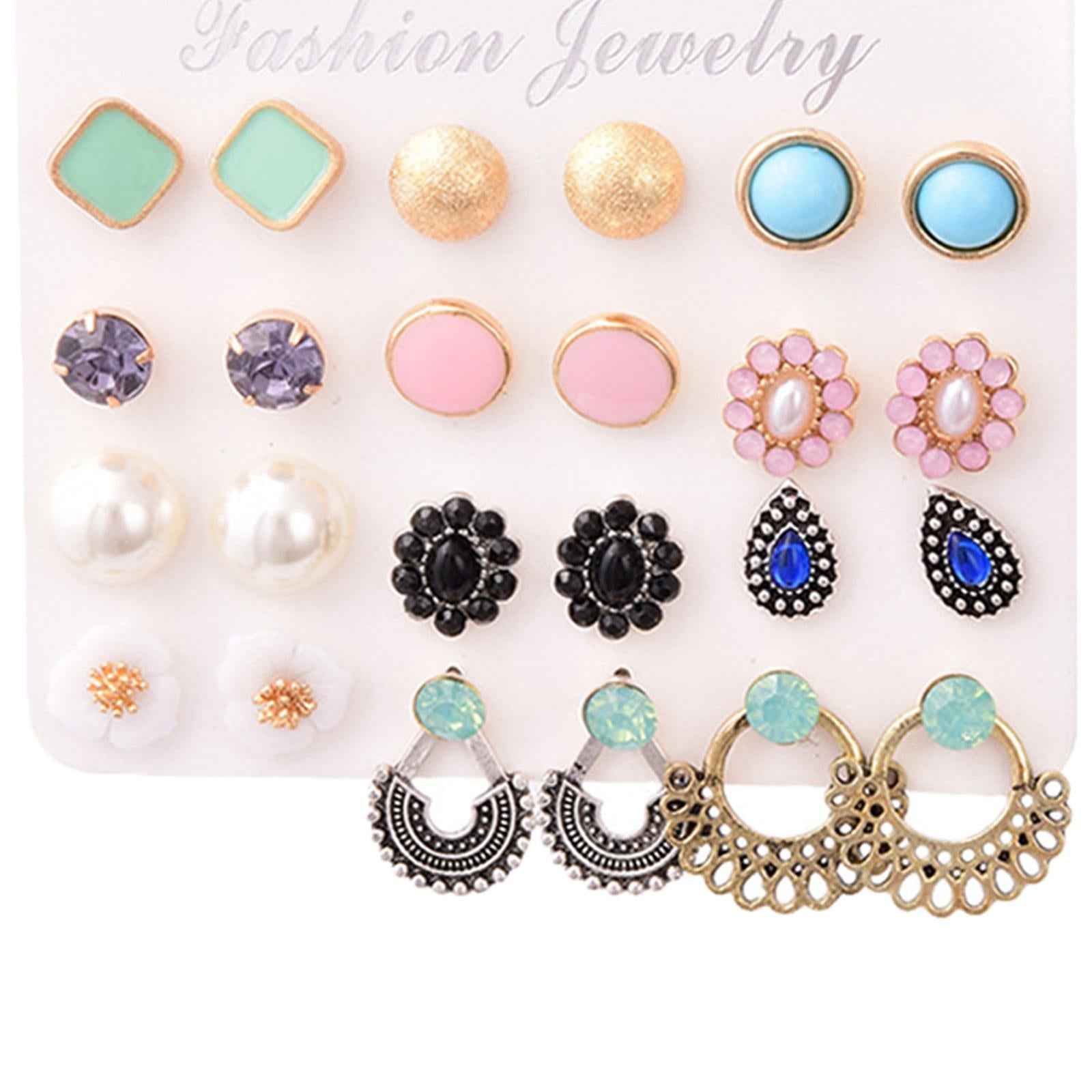 12 Pairs Hoop Earrings Set for Girls Jewel Non Piercing Accessories